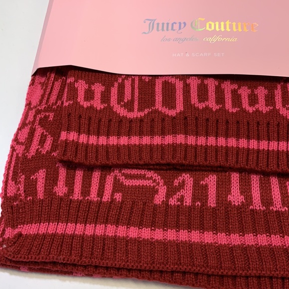 NWT Juicy Couture Scarf & Hat Set Red& Pink. - Picture 2 of 8